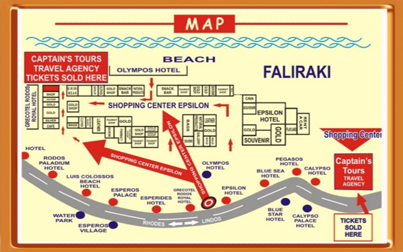 Карта Фалираки Родоса | Captains Tours